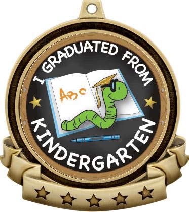 Kindergarten Graduation Medals - 2.5" Gold Kids Graduation Medal Award Includes Red White and Blue Neck Ribbon, Great Graduating Awards 5 Pack Prime