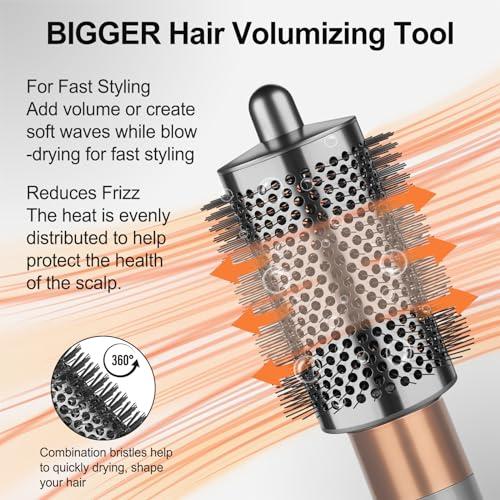 Upgraded Large Round Brush Attachment for Dyson Air wrap Jumbo Bigger Oval Round Volumizing Brush for Dyson Airwrap Accessories, Gray