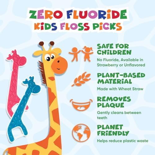Biodegradable Kids Flossers - Dental Floss Picks for Children | Fluoride & Plastic-Free | Colorful & Fun Animal Floss Sticks | Eco Friendly, Vegan, Natural (Strawberry - 200 Pack)