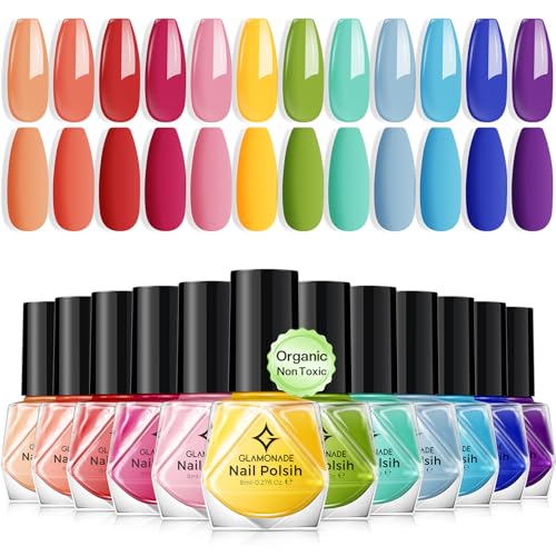 Non Toxic Nail Polish Set: Organic Nail Polish Kit Air Quick Dry Fingernail Lacquer Manicure Regular Rainbow Nail Pack Summer Spring Gift Set for Kids Girls Women