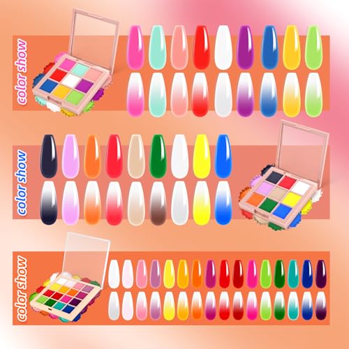 Nail Pigment Powder Palette Set, 16 Colors Ombre Nail Powder Palette with 100pcs Sponges & Tweezers French Aura Nails Ombre Nail Brush Nail Long-lasting Manicure Art DIY Accessories