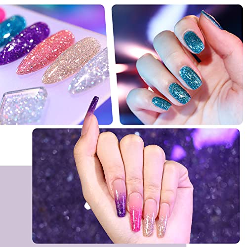 GAOY Disco Glitter Gel Nail Polish Set, 6 Sparkle Rainbow Colors Gel Kit for Nail Art DIY Manicure and Pedicure at Home