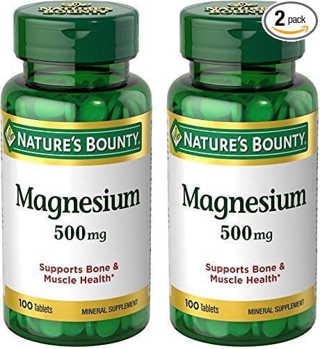 Nature's Bounty Magnesium, Mineral Supplement, Supports Bone and Muscle Health, 500 mg, Coated Tablets, 100 Count (Pack of 2)