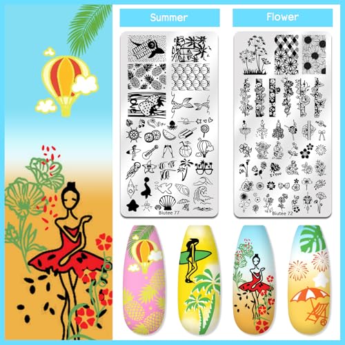 Biutee Nail Stamper Kit Nail Art Stamping Plate Set 8 Stamping Nail Polish Gel 12 Stamp Plate Jelly Silicone Stamper Flower Animal Lace Girl Star Rose Love Template Tool Supplies Holiday Design