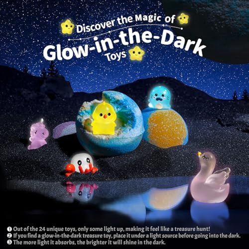 Bath Bombs for Kids with Surprise Inside – 24 Pack Handmade Bath Bombs with Glow-in-The-Dark Land & Sea Toys, Fizzy Bath Salt Balls, Birthday Party Favors for Boys and Girls