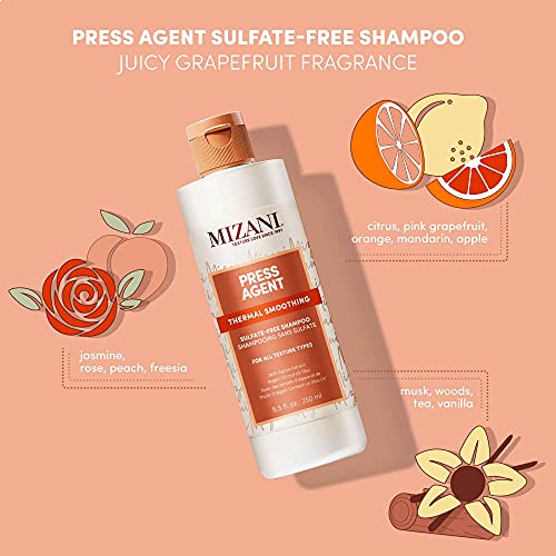 MIZANI Press Agent Sulfate-Free Shampoo - Thermal Smoothing - Moisturizes Hair For Heat Styling, Blowout & Silk Press For Dry & Frizzy Hair, With Argan Oil