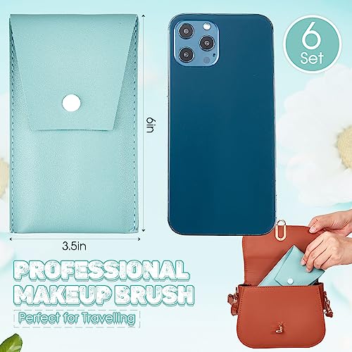 Gerrii 6 Sets Travel Makeup Brush Set Brushes Bag Bridesmaid Gift Synthetic Fiber Face Make up Brushes Angled Blush Brush for Wedding Bridal Shower Favors Bachelorette Party Gift (Light Blue)