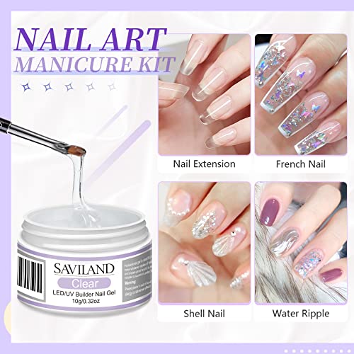 SAVILAND Builder Nail Gel Set - 2 Basic Colors Nail Extension Kit with Foundation Gel Top Gels LED Lamp Brush 100 Pcs Nails Forms at Home Salon