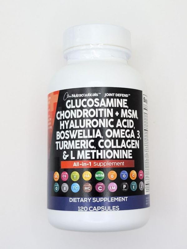 Clean Nutraceuticals Glucosamine Chondroitin MSM 1500mg with Turmeric Curcumin, Collagen, Hyaluronic Acid, Omega 3 – Joint Health Supplement for Men & Women – Joint Complex – 120 Count