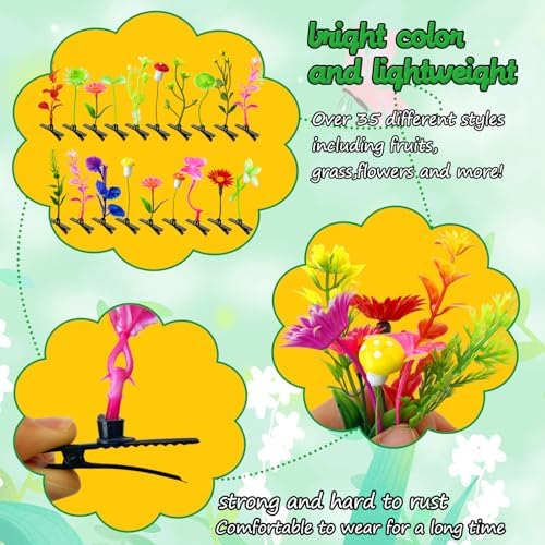 120 Pieces Bean Sprout Hair Clips,Funny Plant Hairpins,Mixed Style Flower Butterfly Mushroom Little Grass Barrette Hair Accessories for Women,Girls,Kids,Party
