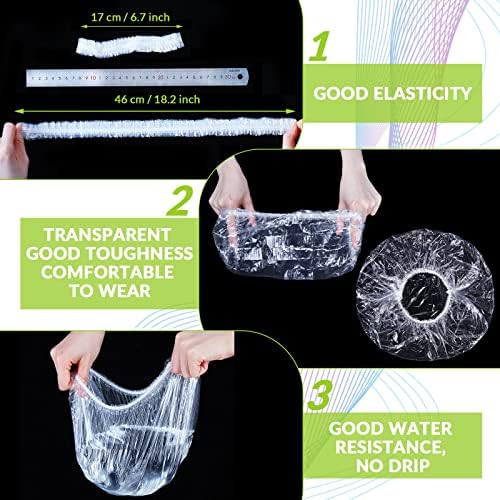 Retisee 500 Pcs Disposable Shower Caps Bulk 18.2 Plastic Clear Hair Caps Elastic Large Thick Waterproof Bath Covers for Women Hair Care Cleaning Supplies Spa Hotel Salon Home Travel Accessories