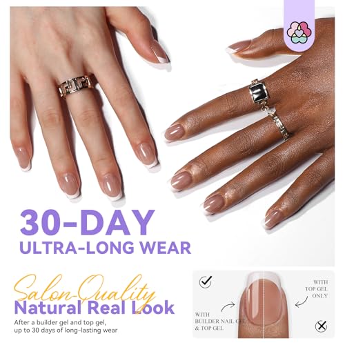 SAVILAND French Gel Nail Kit: Long-lasting Extra Short Square Press On Nails for Women Thick & Perfect Nude French Gels Tips Chip-Free Sturdy-Fit Solid Nail Glue Gel U V/LED Lamp Nail Supplies
