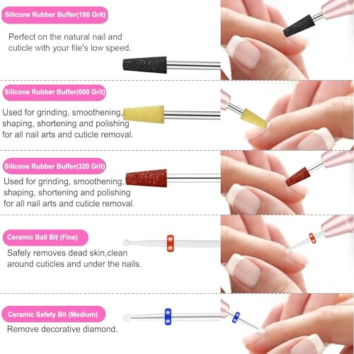 30Pcs Nail Drill Bits Set, 3/32 Inch Tungsten Ceramic Diamond Carbide Nail Drill Bits for Acrylic Gel Polish, Cuticle Efile Remover for Manicure Pedicure