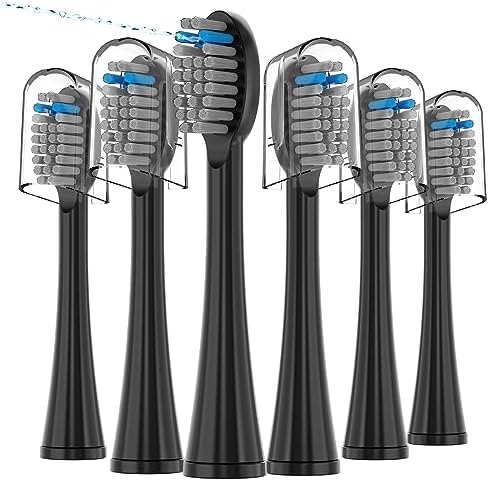 6 Pack Replacement Flossing Toothbrush Heads for Waterpik Sonic Fusion - Compatible with SF-01/SF-02/SF-03/SF-04 - Black with Caps