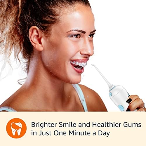 Amazon Basics HydroClean Cordless Water Flosser, 1 Water Flosser Handle, 2 Flosser Tips, 2 AA batteries included