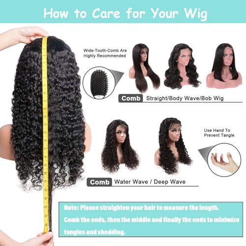 20Inch Deep Wave Lace Front Wigs Human Hair-13x4 HD Transparent Deep Wave Frontal Wigs Human Hair Glueless Curly Wigs for Women 200% Density Curly Lace Front Human Hair Pre Plucked with Baby Hair