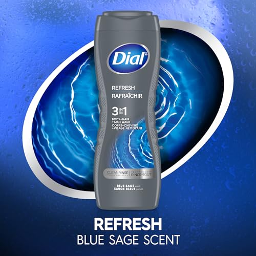 Dial Men 3in1 Body, Hair and Face Wash, Hydro Fresh, 16 fl oz, Pack of 6