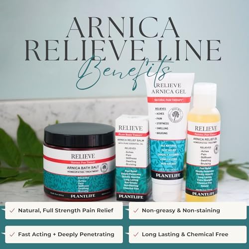 Plantlife Arnica Relieve Mineral Bath Salts - Made with Arnica and 100% Pure Essential Oils - Relieve Products are a Homeopathic Solution for Everyday Use - Works Quickly and Effectively