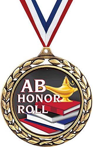 AB Honor Roll Medals - 2 1/2" Laurel Wreath Honor Roll Medal - Great AB Honor Roll Awards for Kids 5 Pack Prime