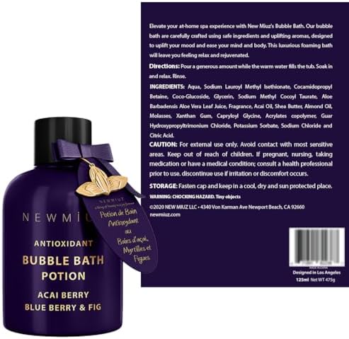 Antioxidant Bubble Bath Long Lasting Foam with Acai Berry Blueberry Fig Essential Oils Detox Hydrating Relaxing Stress Relief Self Care Spa Gift
