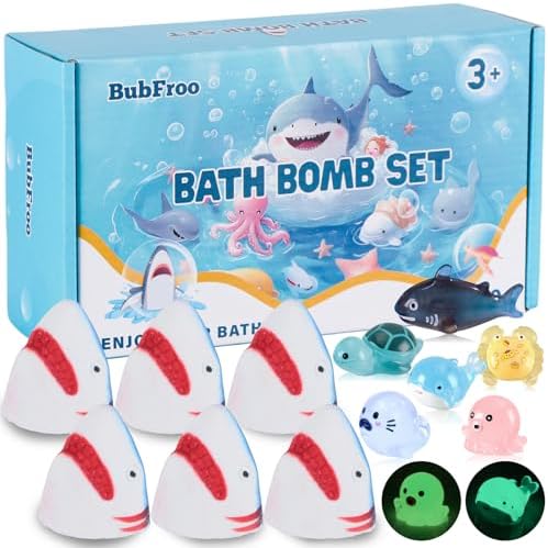 Bath Bombs for Kids, 3.5oz Large Shark Bath Bomb with Toys Inside, Boys Bath Bomb with Surprise Inside, Organic Natural Bubble Bath Fizz for Kids, 6 Pack