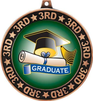 Graduation 3rd Place Perimeter Medal Bronze, 2.75" Graduated Prizes, Kids Graduate Trophy Medal Awards 5 Pack Prime