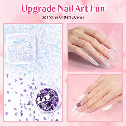 Modelones Poly Nail Gel Kit Builder Extension Gel Nude White French Colors with Nail Lamp Slip Solution Rhinestone Manicure Complete Kit DIY Art Design Beginner Gift