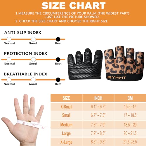 RYMNT Minimal Workout Gloves,Short Micro Weight Lifting Gloves Grip Pads with Full Palm Protection & Extra Grip for Men Women Weightlifting,Gym,Cross Training,Powerlifting,WODs.Leopard-Small