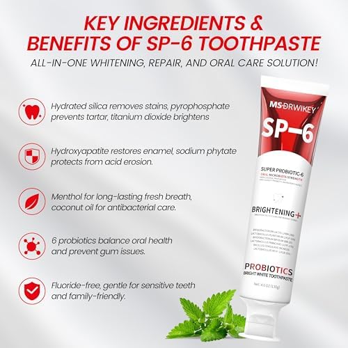 3-Pack SP-6 Whitening Toothpaste | 6 Probiotics for Oral Health | Plaque Protection & Fresh Breath | Free SP-6 Cooling Toothpaste