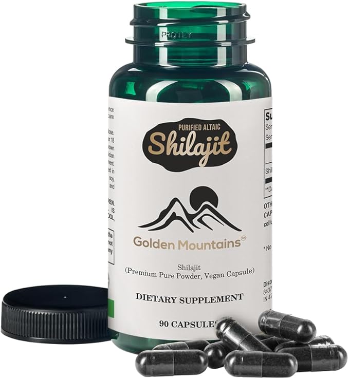 Golden Mountains Shilajit Vegan Capsule 500mg Pure Altai 90 Count Premium Trace Minerals