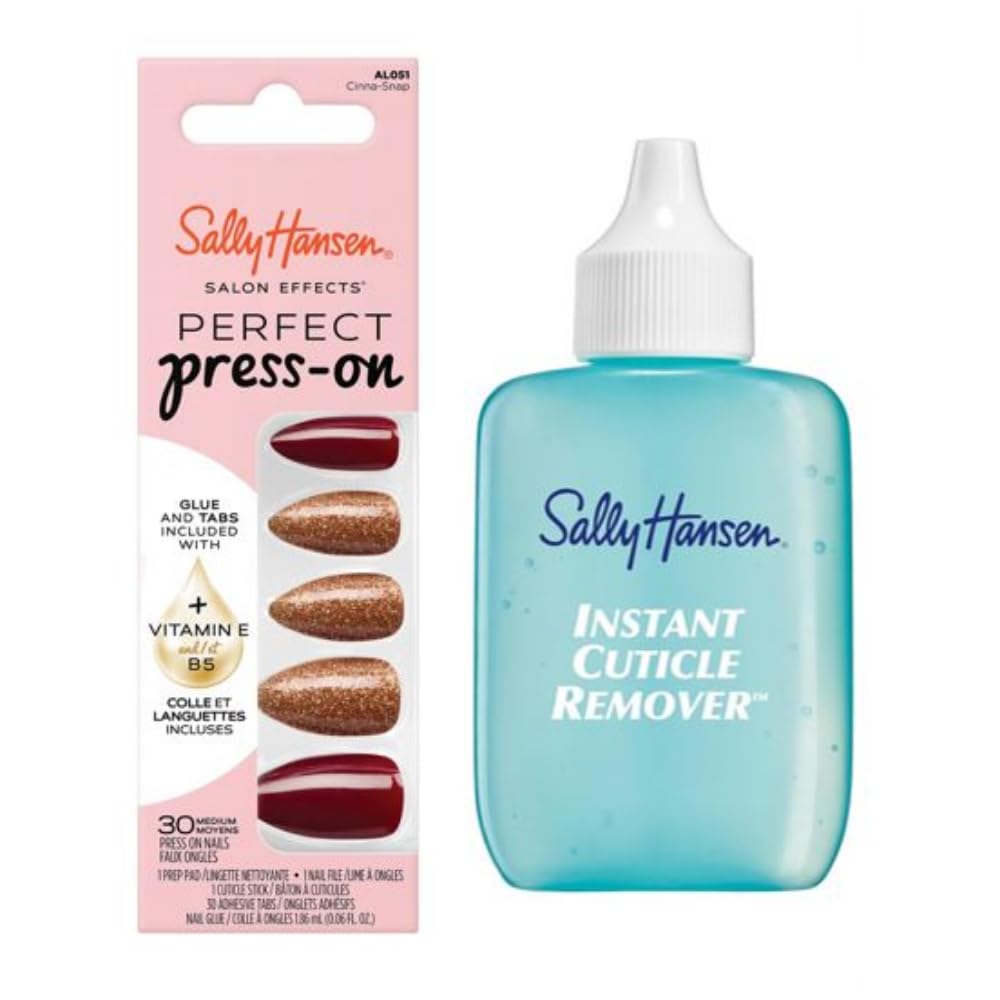 Sally Hansen Instant Cuticle Remover | Cinna-Snap Press-On Nails – Quick & Easy