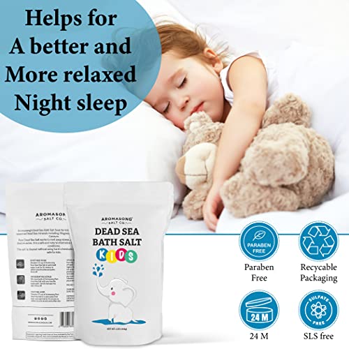 Aromasong Dead Sea Salt for Kids Bath Soak, 4 Lbs. Fine Grain Large Bulk resealable Pack, 100% Pure & Natural.