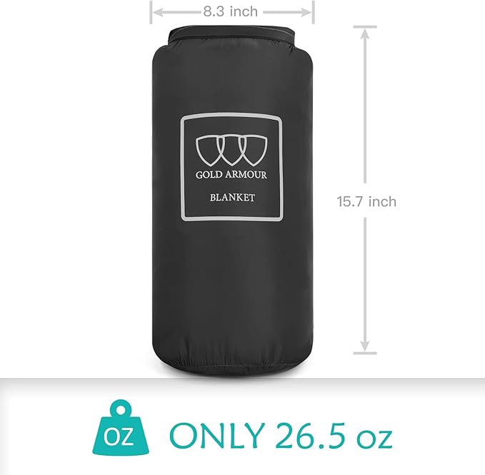 Gold Armour Camping Blanket - Puffy, Packable, Lightweight & Compact Insulated Camping Quilt for Outdoor - Backpacking, Beach, Stadium, Camp, Travel and Hiking Gear Essentials (Black)