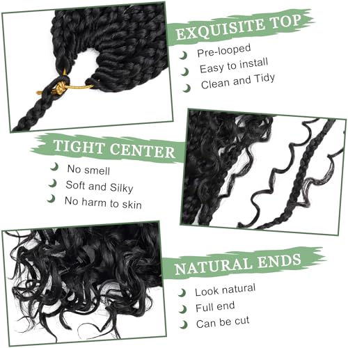 8 Packs Goddess Box Braids 10 Inch Pre-looped Bohemian Crochet Boho Box Braids With Curly Ends 3X Crochet Braids Hair for Women Synthetic Braiding Hair 16 Strands (#1B)