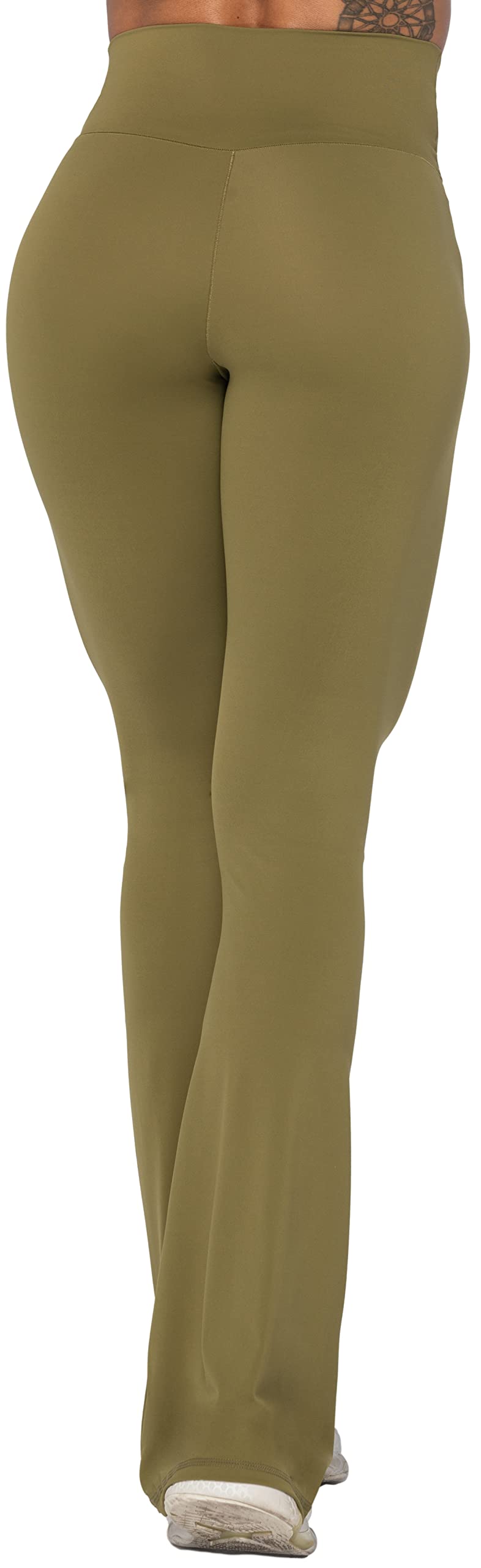 Sunzel Flare Leggings, Crossover Yoga Pants for Women with Tummy Control, High-Waisted and Wide Leg Martini Olive