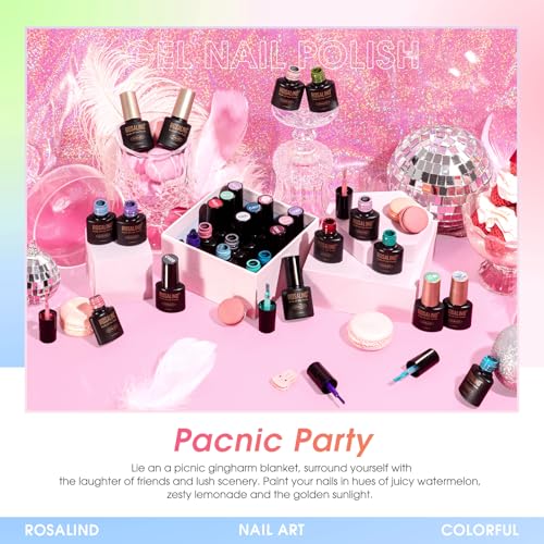 ROSALIND 100PCS Gel Nail Polish Set, 92 PCS Colors Gel Polish Set with 8 Bottles of Base and Glossy Matte Top Coat Starter Nail Set Suitable for All Seasons Gift for Women