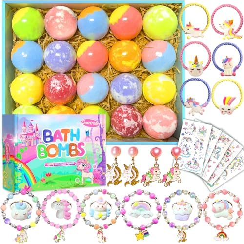 Unicorn Bath Bombs for Girls Kids with Surprise Toys Inside, Kids Bath Bombs Gifts for Girls with Jewelry Toys Inside, Birthday Easter Egg Fillers Christmas Gifts for Easter Basket Stuffers