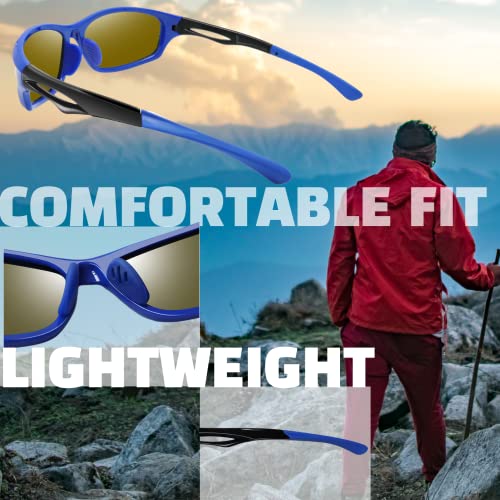 Joopin Trendy Blue Sport Sunglasses Lightweight Running Glasses Polarized UV400 Trendy Rectangle Wrap Around Shades for Men Women