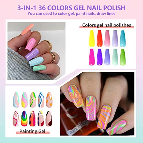 36 Colors Nail Art Gel Paint Kit, 38PCS Gel Nail Polish Set, Solid Gel Nail Polish with Nail Brush for DIY Nail Art Design, Solid Nail Art Gel Polish for DIY At Home