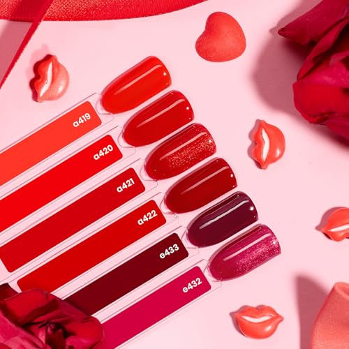 Beetles Red Gel Nail Polish Set-15ML 6 Colors Shimmer Bloody Red Burgundy Gel Polish Kit Soak Off UV Full Size Nail Polish Nail Art Salon Design DIY Gift for Women Colorful Bottle
