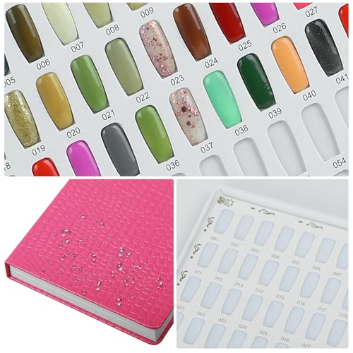 120 Colors Nail Swatches Book with 240 Nail Tips and Number Labels Leather Nail Gel Polish Display Book Nail Painting Practice Design Board No Need Pasting, No Need Glue
