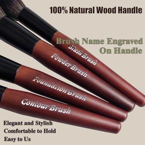 Makeup Brushes 16 Pcs Makeup Brush Set Professional, Wood Handle Travel Make Up Brushes Set with Case, Premium Cruelty-Free Synthetic Fiber Hair Makeup Brush Kit with Holder