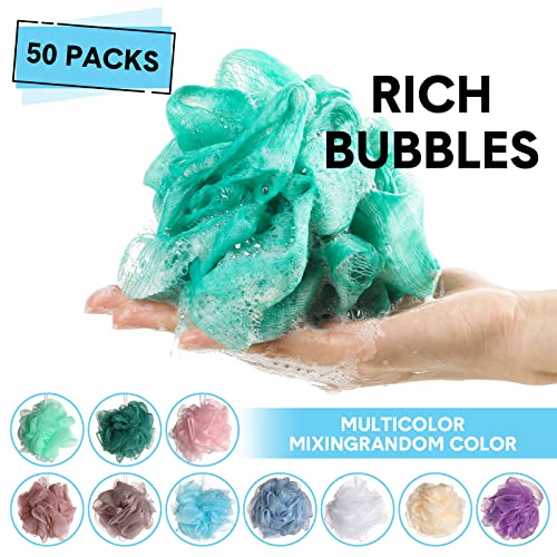 50 Pack Loofah Sponge Bath Sponge Shower Loofah Mesh Shower Ball Bath Pouf Wash Body Puff for Women Men, 30 g (Multicolor)