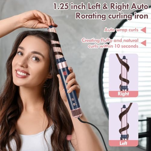 6 in 1 Air Styling Hair Styler, NDLT High Concentration of Negative Ions Hair Dryer, Blow Dryer Brush, Straightening Brush, Curling lron, Round Brush for Fast Drying Curling Straightening & Smoothing