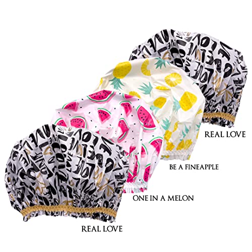 Betty Dain Reusable Vinyl Shower Cap & Bath Cap (4 Pack), Frosted PEVA Elastic Stretch Hem. Waterproof Stretchy Hair Cap for all Hair Lengths - Hipster Collection