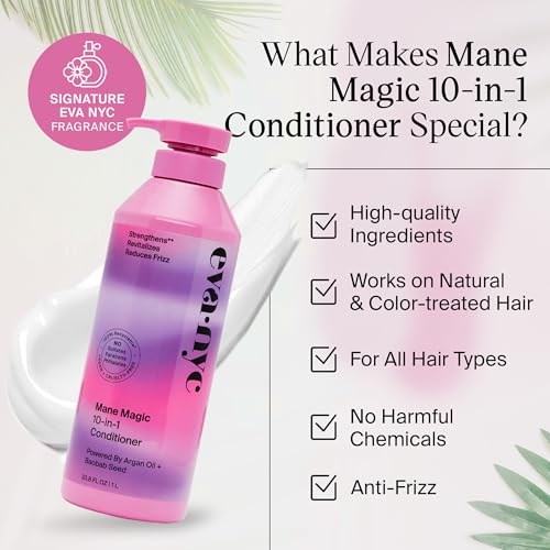 Eva NYC Mane Magic 10-in-1 Hair Conditioner, Sulfate-Free for Soft, Smooth, Strengthened Locks - All Hair Types, GMO-Free, 1L