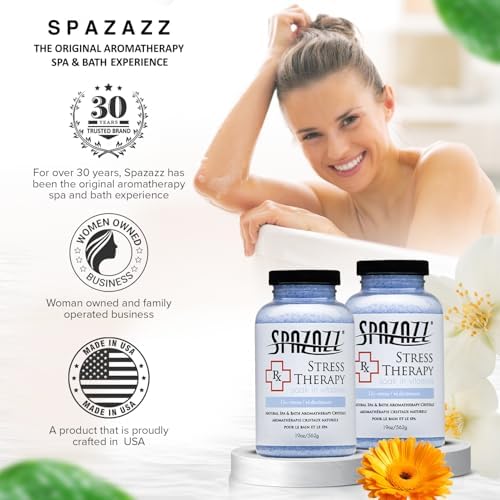 Spazazz Rx Stress Therapy Natural Spa & Bath Salt Aromatherapy Crystals- 2 Pack 19oz De-Stress - Calming & Relaxing Natural Aroma & Magnesium Mineral Bathing Salts - Safe for Your Hot Tub