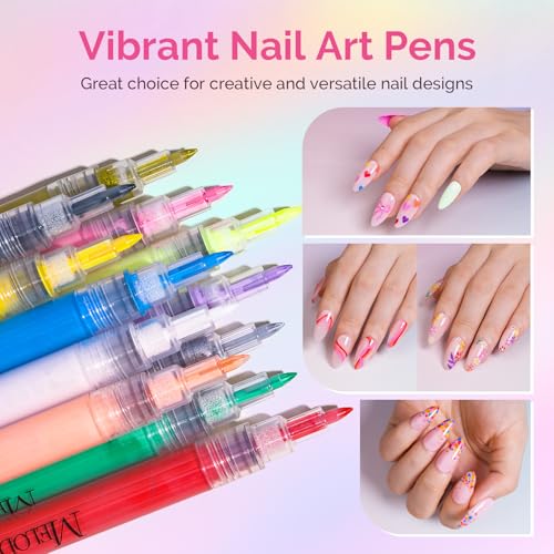 MelodySusie Nail Art Pens Set, 12 Colors 0.7MM Nail Polish Pens for Nail Art, Nail Dotting Tool, Acrylic Paint Markers, Drawing Pen for Nail Design, Manicure Nail Pens for Salon and DIY at Home