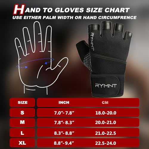 RYMNT Workout Gloves with Wrist Wrap Support, Weight Lifting Gloves with Full Palm Protection & Extra Grip for Men Women Gym Exercise, Cross Training, Weightlifting, Pull ups,Aron Black-S
