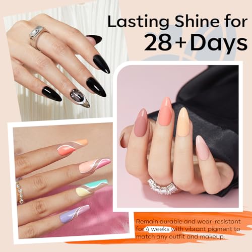 modelones 32 PCS Gel Nail Polish Set, 28 Colors Gel Polish with No Wipe Base Coat, Glitter & Glossy & Matte Top Coat Black Brown Red Purple Soak Off LED Nail Art Kit Salon at Home